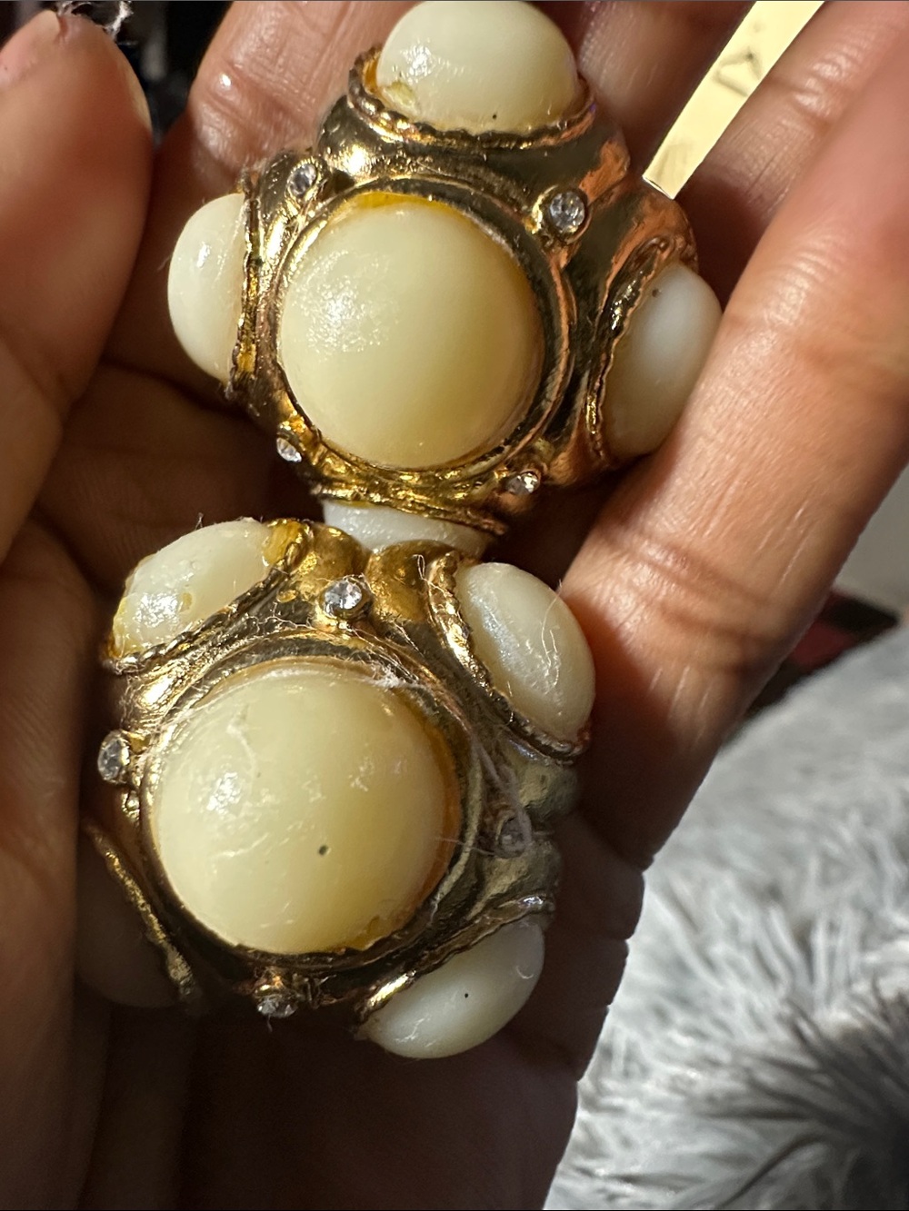 vintage Gold and Cream Statement Earrings-will be clean before ship